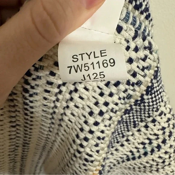 Woven Blanket Open Front Pottery Cardigan boho large cream blue cotton relaxed - Picture 7 of 10